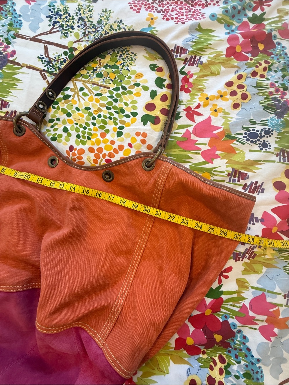 Gorgeous Lucky Brand Oversized Orange Pink Suede Canvas Travel Tote Y2K Rare. π©·π§‘ - Picture 12 of 15